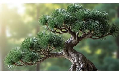 丁寧に手入れされた、特徴的な樹形を持つ五葉松の盆栽