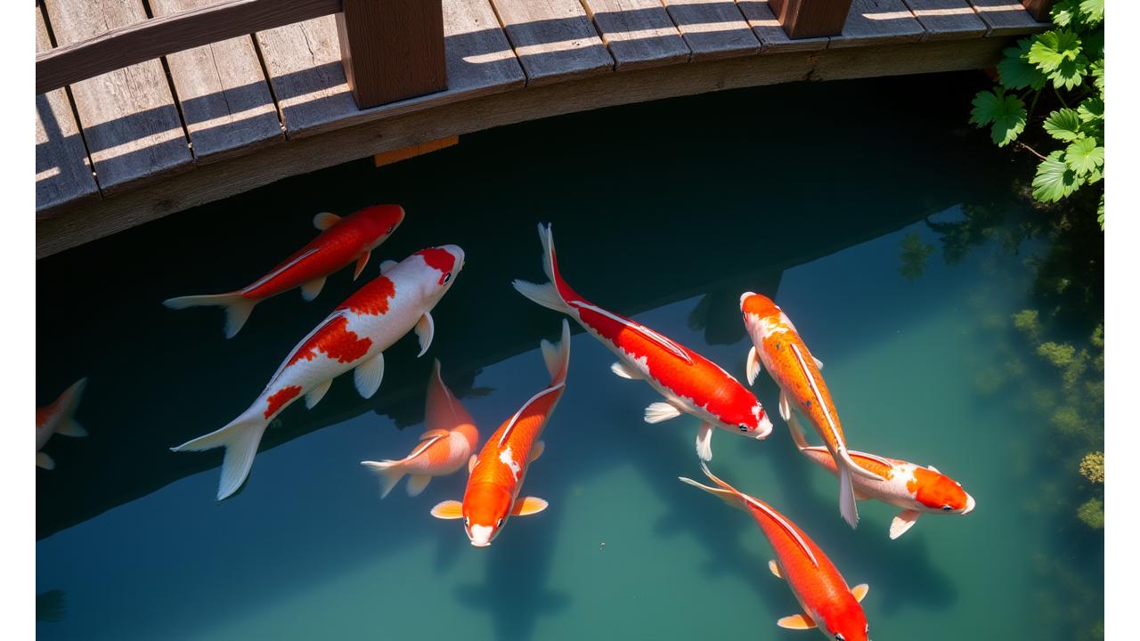 池の中の錦鯉のクローズアップ