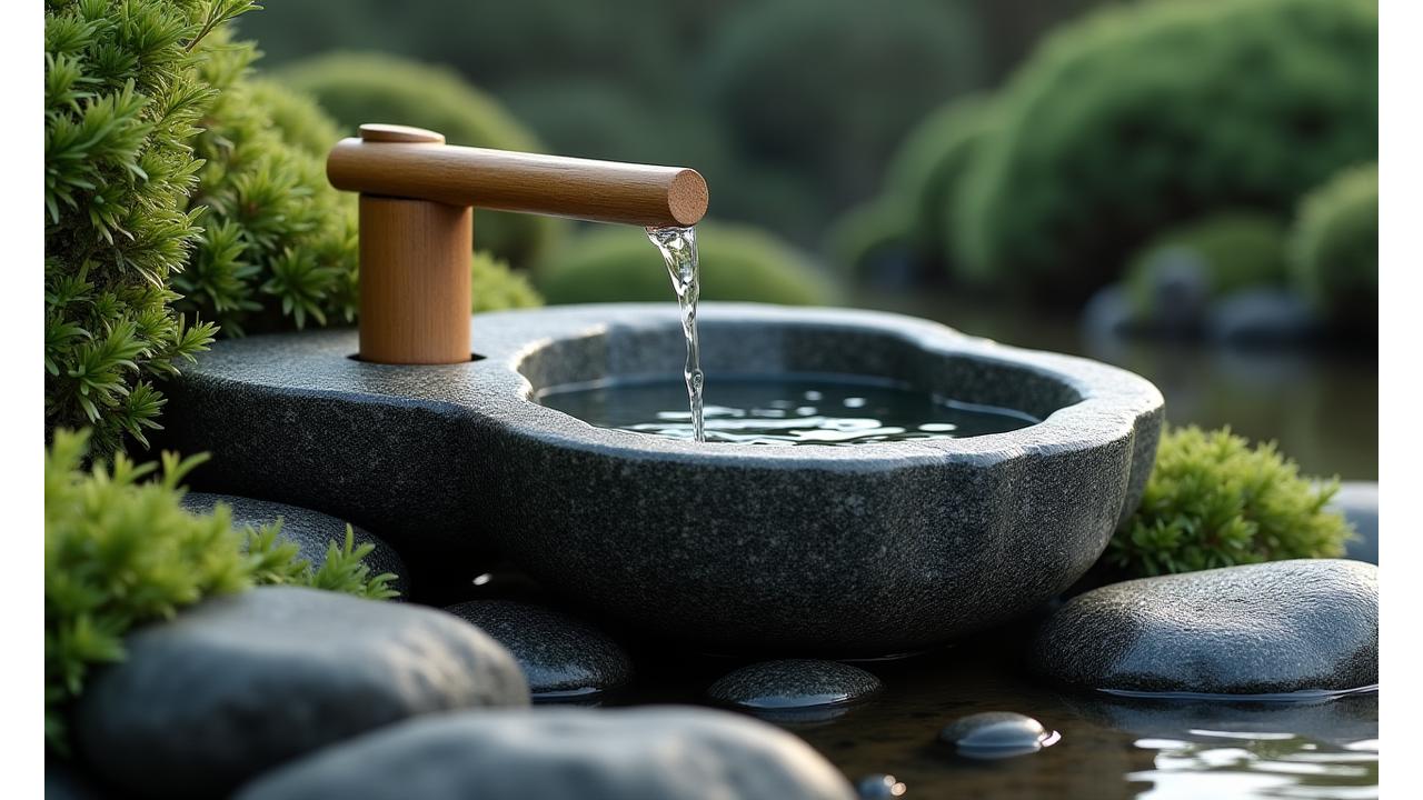 茶庭の手水鉢と周辺のデザイン
