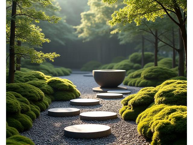 横浜市内の個人邸に作られた静謐な茶庭、苔と石の配置が美しい