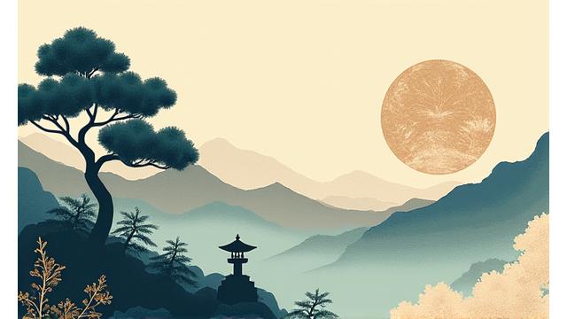 著作権保護のシンボルと日本庭園のアートワーク